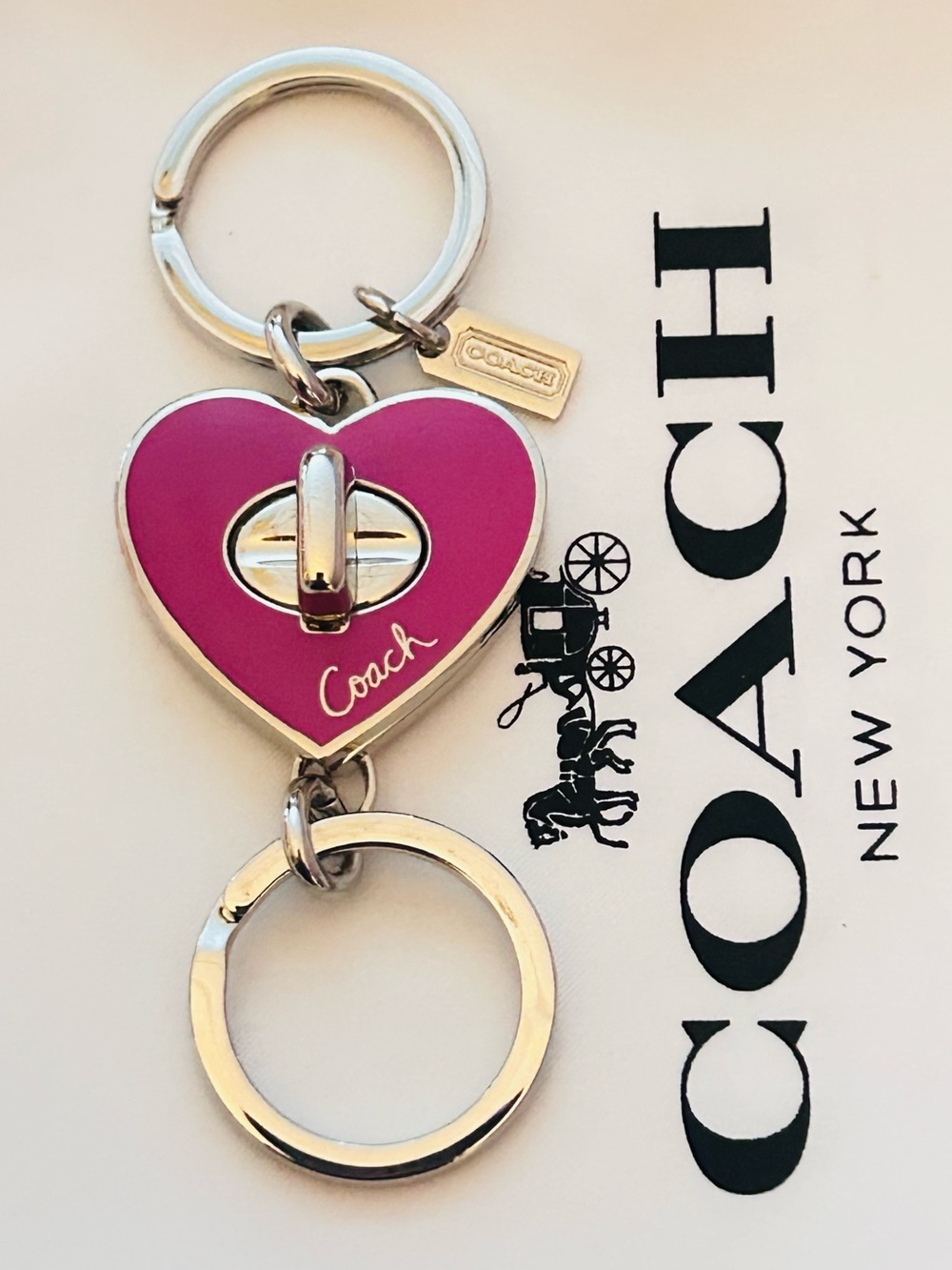 Coach Pink Heart Valet Keychain/ Bag Charm